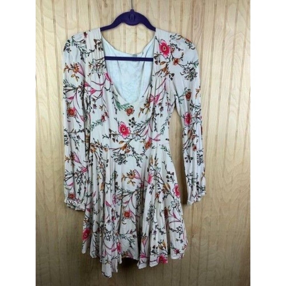 Ecote Size 6 Womens Dress Fit N Flare V Neck Long Sleeve Floral Print